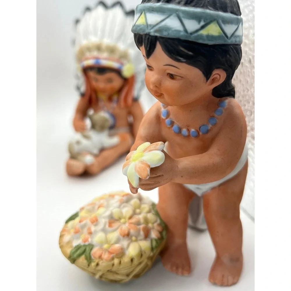 Vintage 1985 Gregory Perillo Sagebrush Kids Figurines Native American Set of 6
